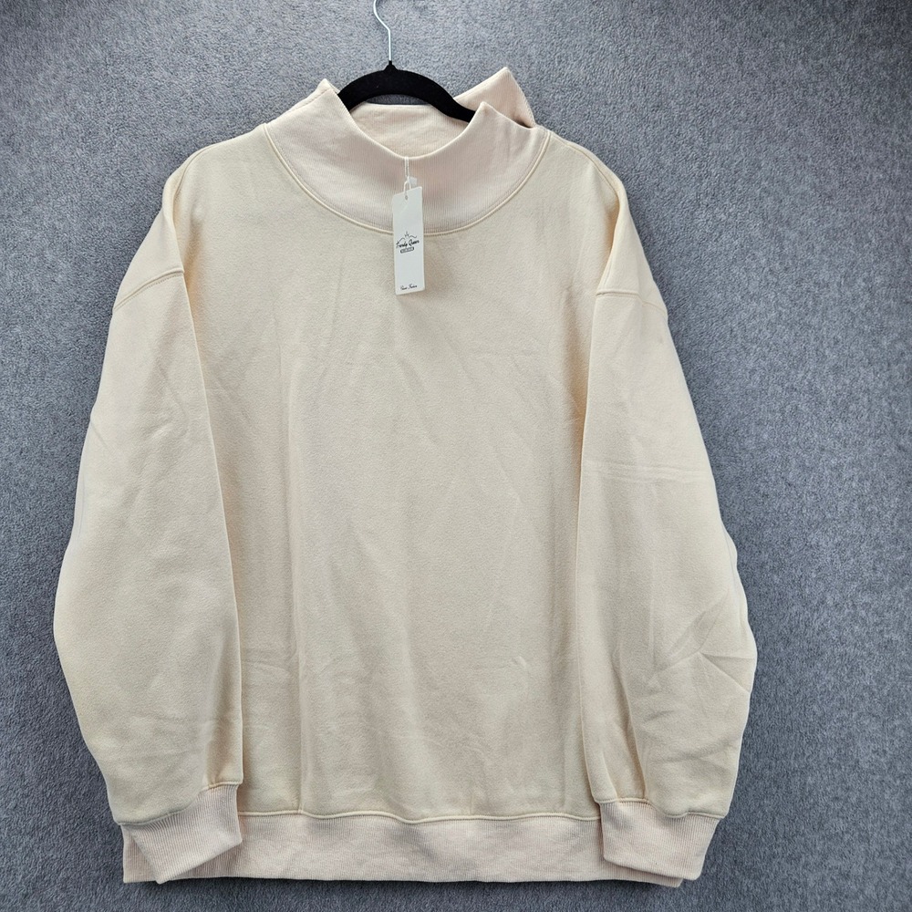 TRENDY QUEEN | Women Large Cream Mock Neck Oversized Fleece Sweatshirt
